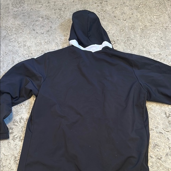 Men’s XL Adidas Black Windbreaker with Hood and Signature Stripes - Picture 7 of 7